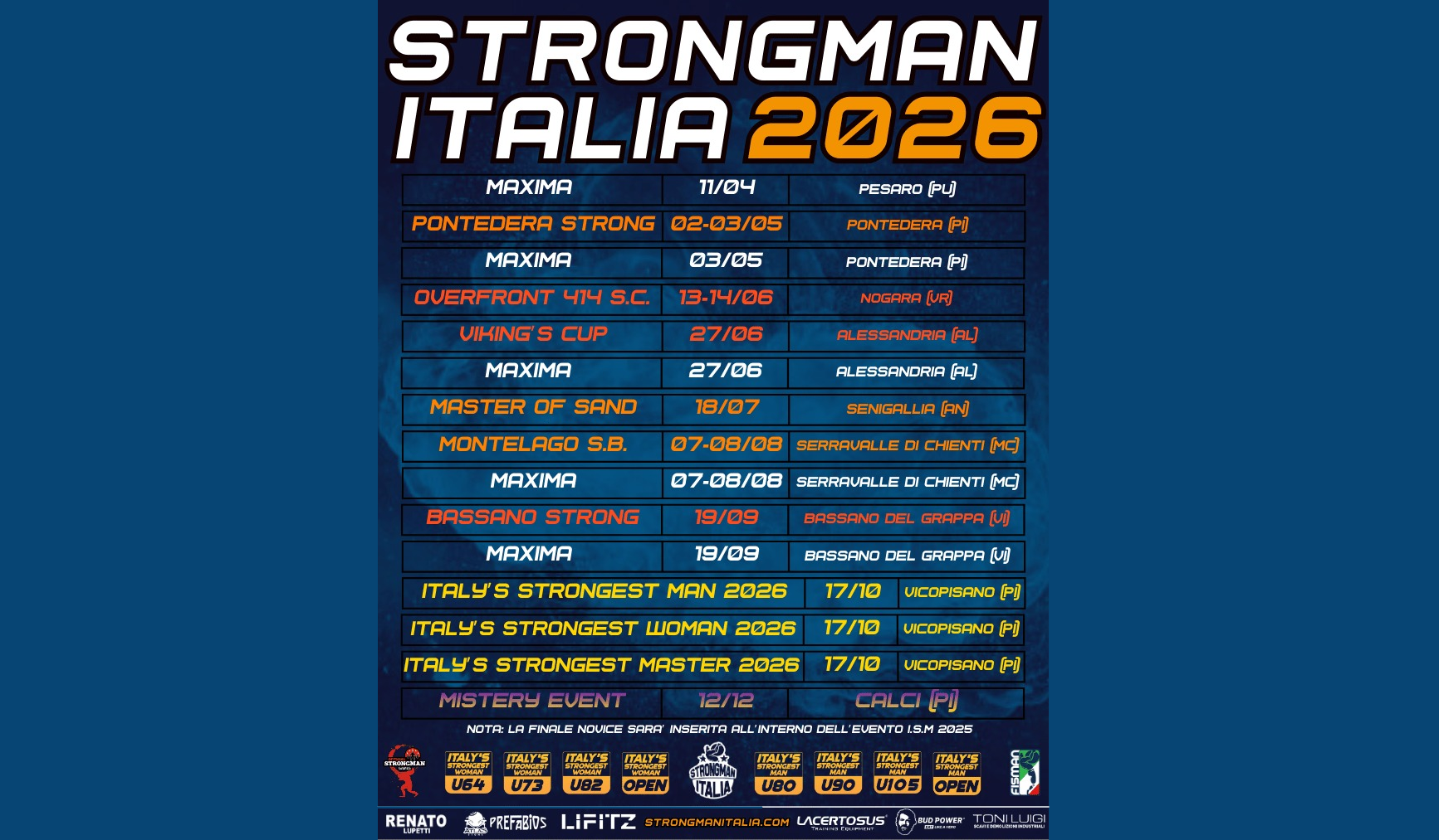 CALENDARIO EVENTI STRONGMAN ITALIA 2026